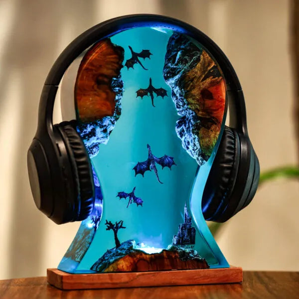 Ice Fire Wyvern Dragon Headphone Stand Epoxy Resin Lamp, Night Light