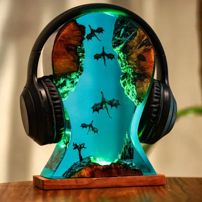 Ice Fire Wyvern Dragon Headphone Stand Epoxy Resin Lamp, Night Light