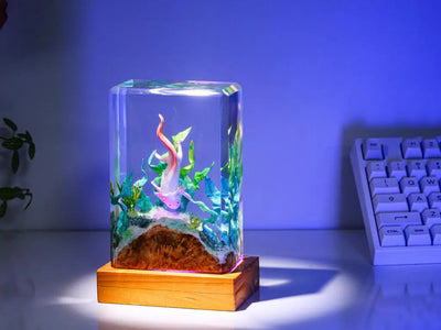 Axolotl Undersea Ocean Theme Diorama Epoxy Resin Lamp, Night Light